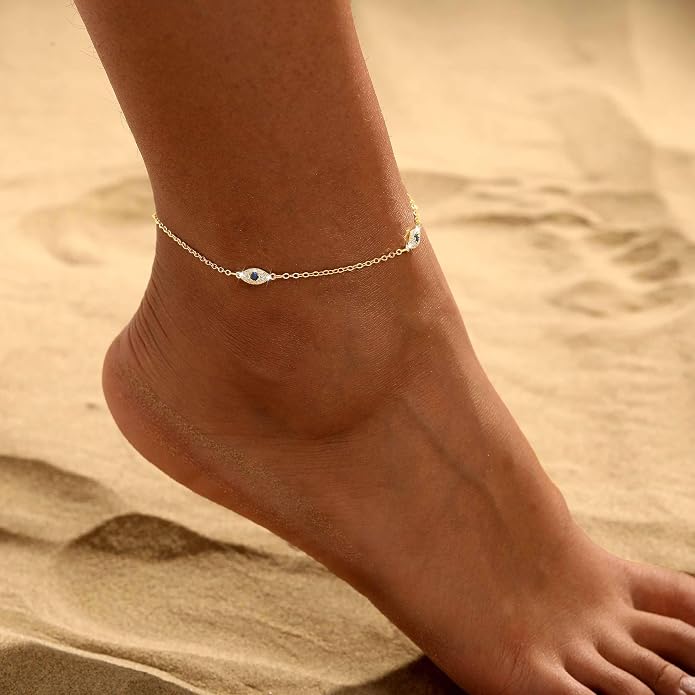 Ankle Bracelets for Women 14K Gold/Silver Plated Cross Heart Bead Anklet Waterproof Adjustable Chain Non Tarnish Cute Boho Trendy Dainty Summer Beach Foot Jewelry Gift for Her