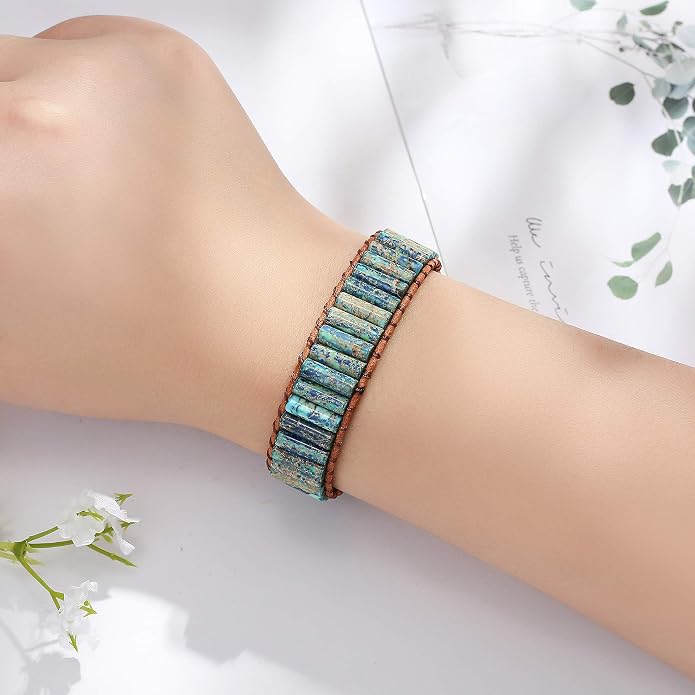 Plumiss Women Boho Handmade Natural Stone Crystal Leather Bead Wrap Bracelets Collection