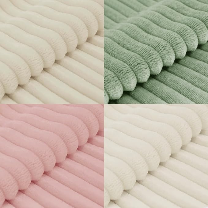 decorUhome Flannel Neutral White Throw Pillow Covers 20X20 Set of 4 | Decorative Fall Soft Fluffy Striped Double-Sided Couch Pillow Covers, Modern Farmhouse Pillow Cases for Sofa bed Home Decor
