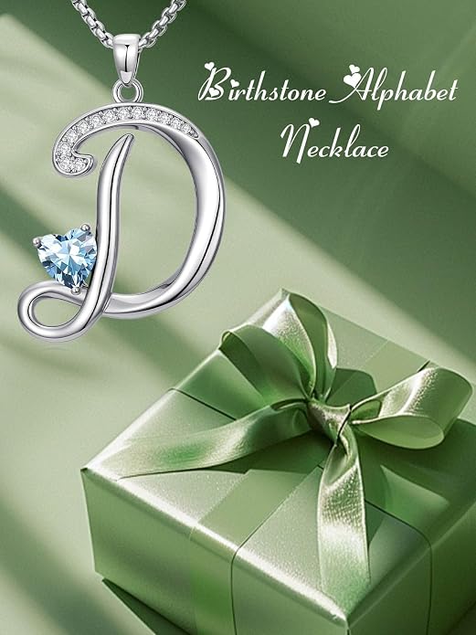 Birthday Gifts for Women Alphabet A to Z Initial Birthstone Pendant Necklaces for Women - 18k White Gold Plated Personalized Name Jewelry Anniversary Graduation Gifts for Wife Her Daughter Girlfriend(with Gift Box)