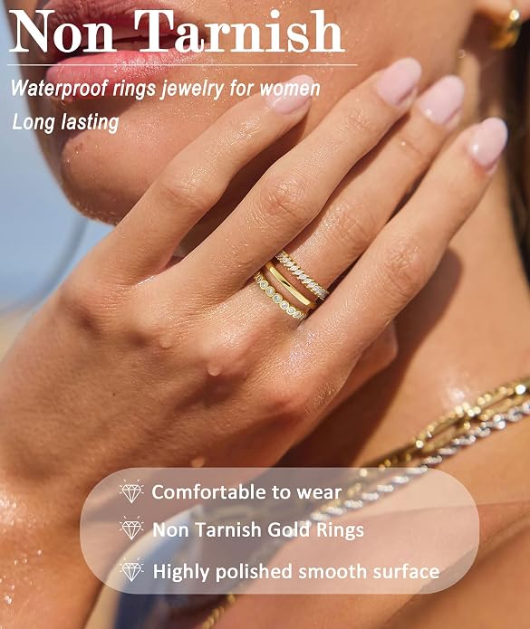 KAERUN Stackable Gold Rings for Women Non Tarnish Dainty 14K Gold Plated Stacking Rings Cubic Zirconia Thumb Ring Set Trendy Statement Wedding Bands Promise Engagement Rings for Women Size 6-10