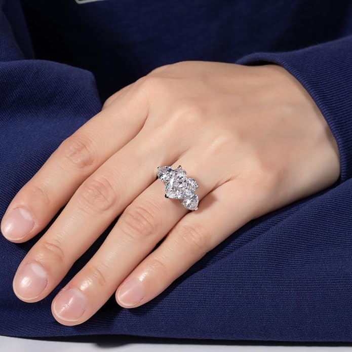 3ct-7ct Cubic Zirconia 3 Stones Engagement Rings 5A Grade Simulated Diamond Cushion Cut/Emerald Cut/Asscher Cut/Heart Cut CZ Anniversary Promise Wedding Rings for Women