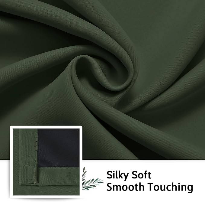 SimpleHome Greyish Green 100% Blackout Curtains Room Darken Living Room 63L | Curtains for Bedroom,Thermal Insulated Grommet Window Drapes,Curtains for Living Room with Black Back,52 x 63 Inch,2 Panels