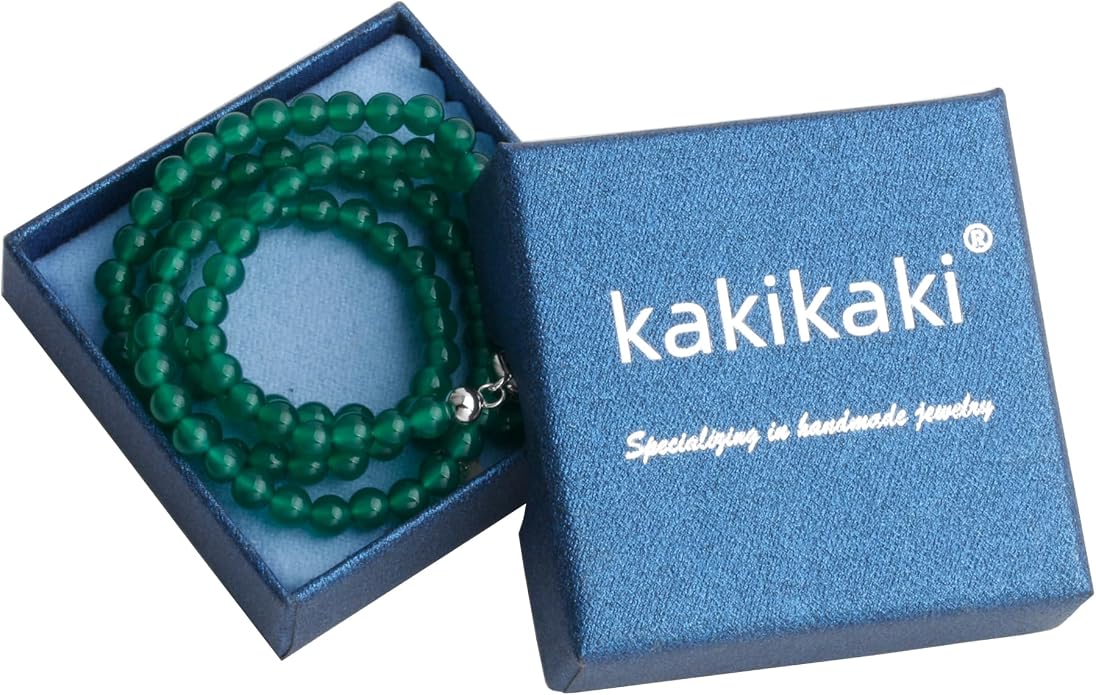 Kakikaki Natural Agate Choker Necklace Sterling Silver Round Beads Strand Necklace for Women