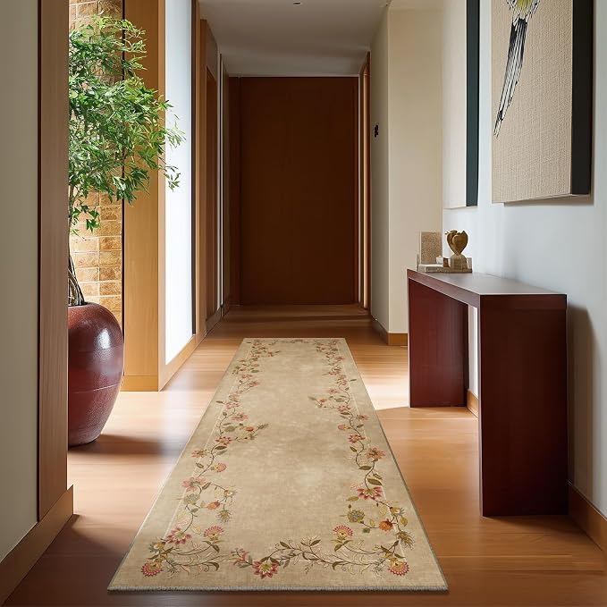 Washable Kitchen Runner Rugs for Entryway: 2'6"x8' Hallway Rug Stain Resistant Non Slip Low Pile Soft Living Room Floor Carpet Runners for Bedroom Kitchen Laundry Room Farmhouse Indoor