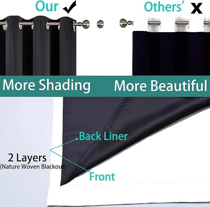 Yakamok Pure White 100% Blackout Curtains 96 Inches Long 62" Wide 2 Panel | Blackout Curtain Panels for Bedroom, 2 Thick Layers Grommet Top Thermal Insulated Drapes with Black Liner for Living Room
