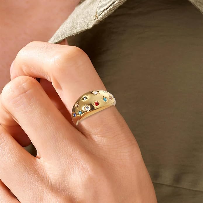 Gold Silver Rings Set for Women Chunky Statement Rings ZC Dome Evil Eye Croissant ring Thick 18K Gold Plated Band Rings