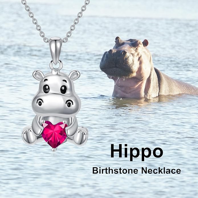PROESS Animal Birthstone Necklace 925 Sterling Silver Otter/Axolotl/Hippo/Elephant/Dachshund/Monkey/Red Panda Pendant Necklace Animal Birthstone Jewelry Gifts for Women