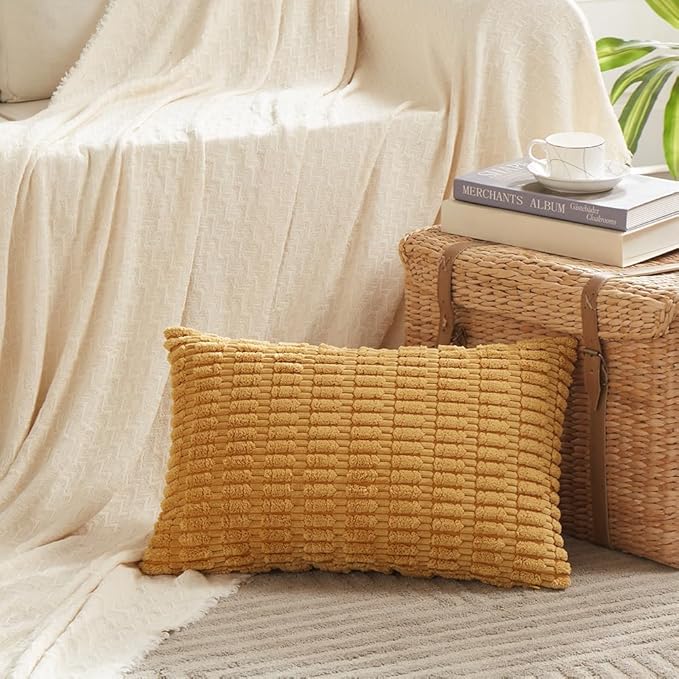 Fancy Homi 4 Packs Decorative Throw Pillow Covers for Living Room Couch Bed, Modern Farmhouse Boho Home Décor Accent Cushion Case, 24" x 16", Mustard Yellow