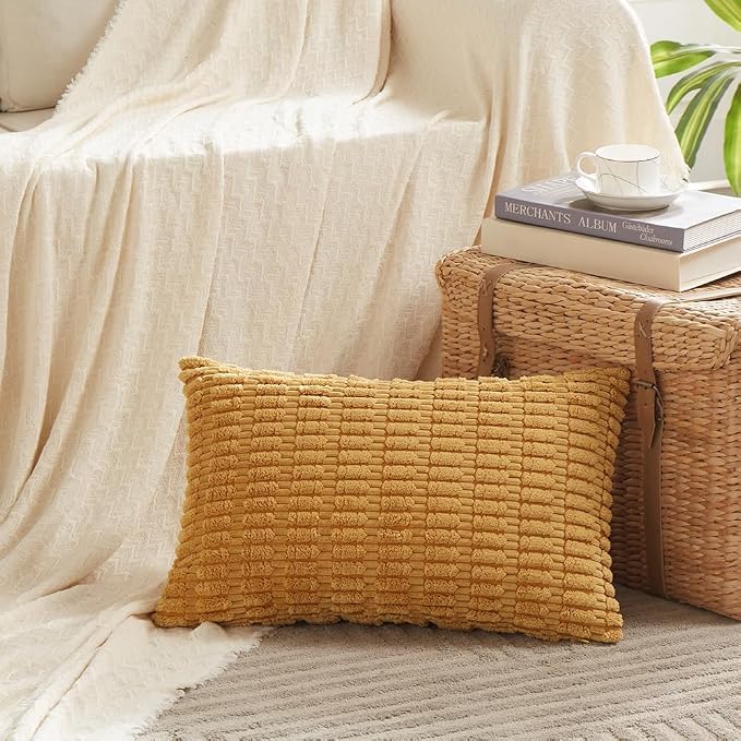 Fancy Homi 4 Packs Decorative Throw Pillow Covers for Living Room Couch Bed, Modern Farmhouse Boho Home Décor Accent Cushion Case, 20" x 12", Mustard Yellow