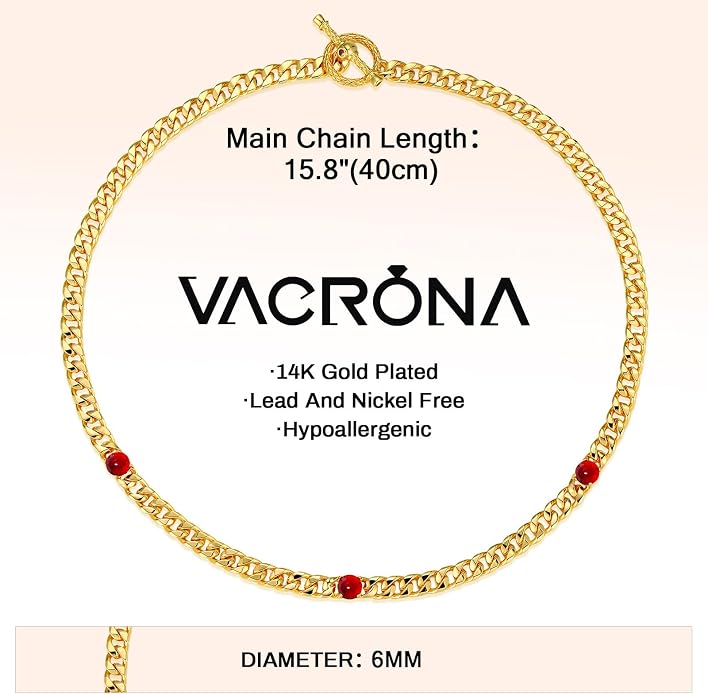 VACRONA Gold Choker Necklace for Women 14K Gold Plated Evil Eye Choker Delicate Long Gold Cuban Link Chain Green Cubic Zirconia Trendy Necklaces Jewelry Gift