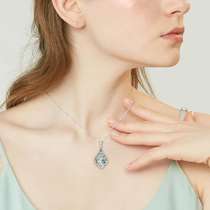 ONEFINITY Celtic Tree of Life Necklace 925 Sterling Silver Celtic Knot Abalone Shell Pendant Necklace Tree of Life Nature Jewelry Gift for Women