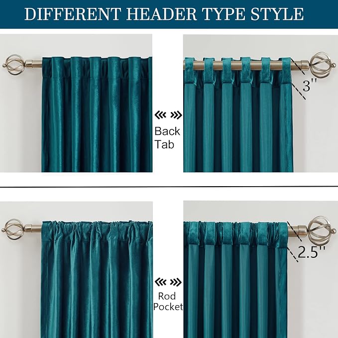 Teal Velvet Curtains 63 inches for Living Room,Luxury 2 Panels Bluish Green Room Darkening Rod Pocket Back Tab Curtain Elegant Thermal Insulated Heavy Soundproof Decorative Window Drapes for Bedroom