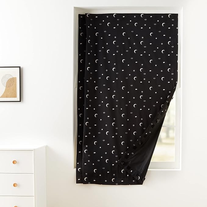 Amazon Basics Portable Room Darkening Blackout Curtain Shade with Suction Cups, Noise Reduction, 50"W x 78"L, Moon and Stars, 1-Pack