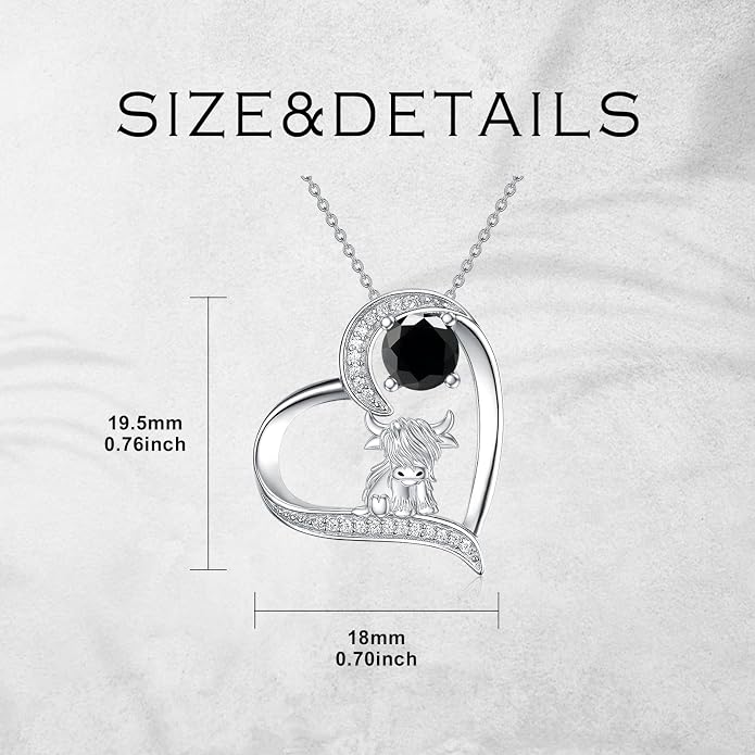 Highland Cow Gifts for Women 925 Sterling Silver Highland Cow Birthstone Necklace Fluffy Cow Jewelry Gifts Birthday Christmas