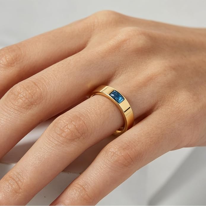 Birthstone Rings for Women 14K Gold Plated Stackable Band Non Tarnish Gold Rings Hypoallergenic Anniversary Mother's Day Christmas Gift for Her
