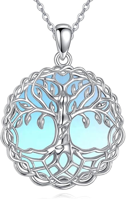 VONALA Tree of Life Necklace 925 Sterling Silver Abalone/Crystal Celtic Knot Family Tree Filigree Pendant Necklace Tree Jewelry Gift Women