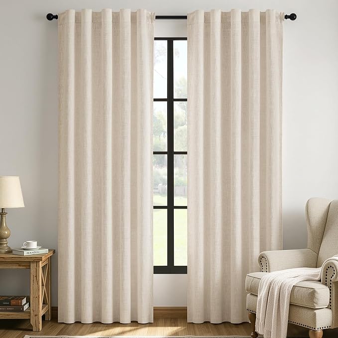 MIULEE Thick Linen Curtains, 42Wx84L, Cream Ivory Semi Sheer Linen Textured | Light Filtering Window Privacy Drapes with Back Tab Rod Pocket for Farmhouse/Living Room/Bedroom, Set of 2