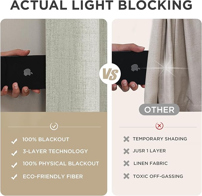 Joydeco Blackout Curtains for Bedroom - 100% Light Blocking 2 Panels Light Beige Drapes 37"W x 108"L, Thermal Insulated Room Darkening Curtains, Linen Textured for Living Room, Rod Pocket & Back Tabs