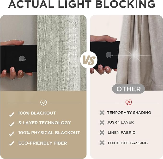 Joydeco Blackout Curtains for Bedroom - 96 Inch Long 100% Light Blocking 2 Panels Light Beige Drapes, Thermal Insulated Room Darkening Curtains, Linen Textured for Living Room, Rod Pocket & Back Tabs