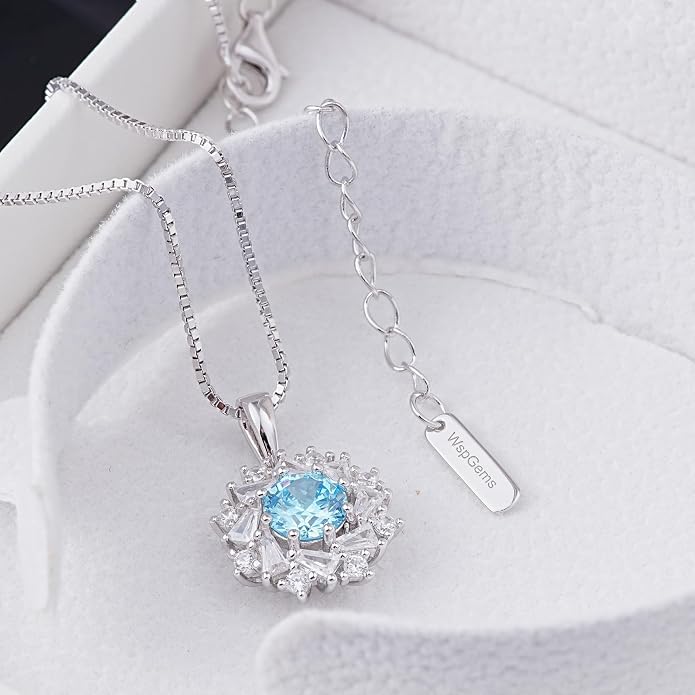 Birthstone Necklace 925 Sterling Silver Round 5A Cubic Zirconia Pendant Necklace Jewelry Birthday Gifts for Women