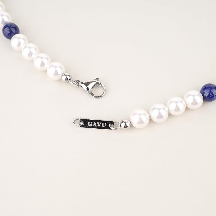 GAVU Men's Pearl Necklace, Pearl Jewelry Crystal Beaded Necklace for Men 20"/22"/24"/26"