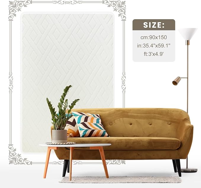 Macgace Ultra Soft Cream White Area Rug for Bedroom, 3x5 Modern Geometric Shag Rugs with Nonslip Backing for Living Room, Washable Fuzzy Carpet for Cozy Kids Room