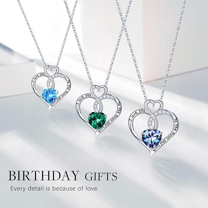 Iefil Birthstone Necklace for Women, 925 Sterling Silver Birthstone Jewelry for Women Wife Her