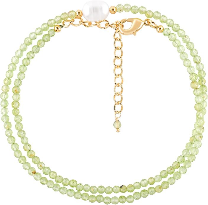 InfinityGemsArt Gemstone Gold Necklace For Women, Birthstone Natural Crystal Stone With Freshwater Pearl Beaded Jewelry, Gold Plated 18 Inch Chain
