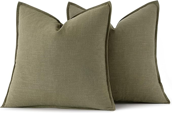 MIULEE Decorative Linen Euro Sham Pillow Covers 26x26 Light Olive Green | Boho Farmhouse Neutral Couch Throw Pillows for Bed, Pack of 2 Accent Modern Pillowcases, Sofa Livingroom Home Decor