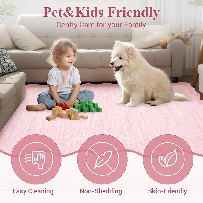 Garvee Scalloped 8x10 Rugs Washable Area Rugs for Living Room,Modern Stain Resistant Solid Rug for Bedroom, Scalloped Low Pile Non-Slip Neutral Rug for Farmhouse Dining Room Home Office Dorm,Pink | Rugs for Living Room, Non-Slip Soft Carpet for Bedroom...