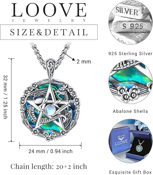 Pentagram/Celtic Knot/Witches Knot/Santa Muerte/Triple Moon Goddess/Baphomet/Hecate Necklace Sterling Silver Magic Wiccan Amulet Pagan Jewelry for Women Men