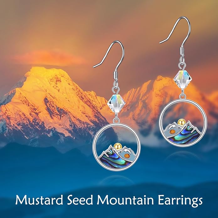 AOBOCO Mustard Seed Earrings for Women Sterling Silver Mountain Cross Earrings Dangle Christian Religion Jewelry Mothers Day Birthday for Mom Wife Friends