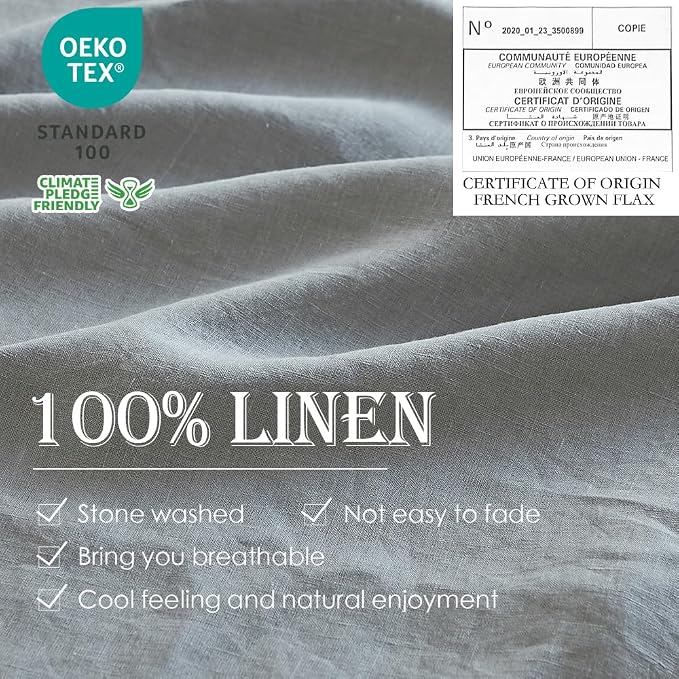 Simple&Opulence 100% Linen Duvet Cover Set 3pcs Basic Style Natural French Washed Flax Solid Color Soft Breathable Farmhouse Bedding with Button Closure - Ultimate Grey, King