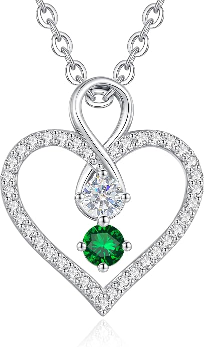 LOUISA SECRET Double Birthstone Necklaces for Women, 925 Sterling Silver Infinity Love Heart Pendant Necklace for Her, Birthday Anniversary Valentine's Day, Christmas, Wedding, Graduation Gift for Her, Personalized Gifts, Jewelry Gifts for Wife Mom Gir...