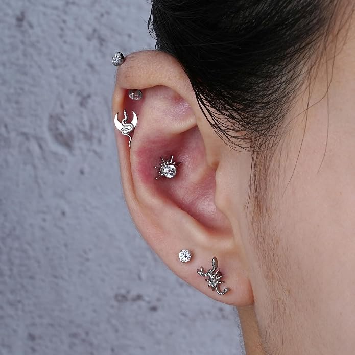 FINE4U 1PC ASTM F136 Titanium 16G Flatback Stud for Tragus, Helix, Conch 6mm 8mm - Screw on Cartilage Earring Piercing Jewelry