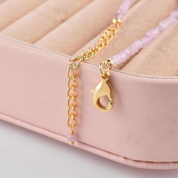 InfinityGemsArt Gemstone Gold Necklace For Women, Birthstone Natural Crystal Stone With Freshwater Pearl Beaded Jewelry, Gold Plated 18 Inch Chain