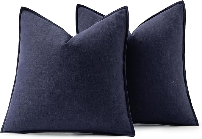 MIULEE Decorative Linen Euro Sham Pillow Covers 22x22 Inch Navy | Boho Farmhouse Neutral Couch Throw Pillows for Bed, Pack of 2 Accent Coastal Modern Pillowcases, Sofa Livingroom Home Decor