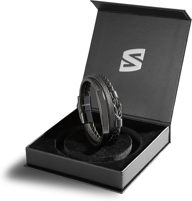 SERASAR Premium Leather Bracelet Men | Stainless Steel Magnetic Clasp | Three Colors | Jewelry Box Included