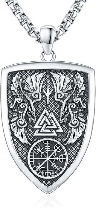 Eusense Viking Necklace for Men Women 925 Sterling Silver Pendant Thors Hammer/Norse Runes/Odin's Ravens/Wolf/Dragon/Snake/Yggdrasil/Freya/Helm of Awe/Valknut/Triskelion/Axe/Shield Viking Jewelry
