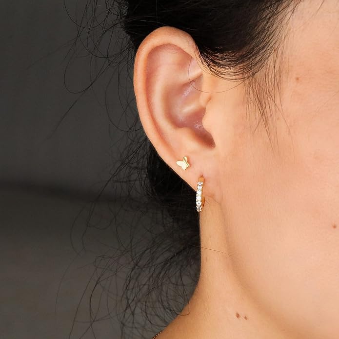 Butterfly Earrings Sterling Silver Tiny Butterfly Stud Earrings for Women Gold Minimalist Earrings Dainty Hypoallergenic Earrings for Sensitive Ears Mothers Day Gifts for Wife