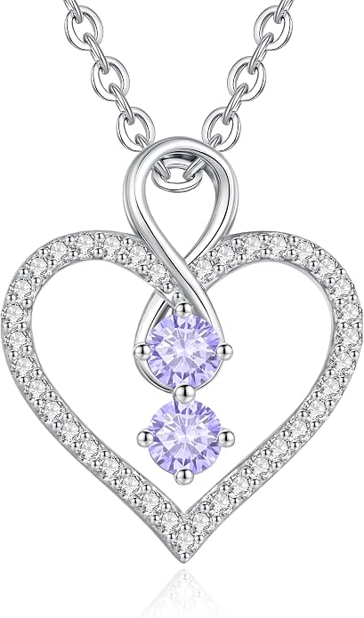 LOUISA SECRET Double Birthstone Necklaces for Women, 925 Sterling Silver Infinity Love Heart Pendant Necklace for Her, Birthday Anniversary Valentine's Day, Christmas, Wedding, Graduation Gift for Her, Personalized Gifts, Jewelry Gifts for Wife Mom Gir...