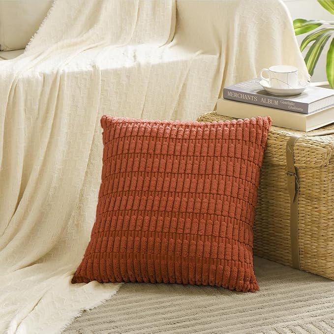 Fancy Homi 4 Packs Decorative Throw Pillow Covers for Living Room Couch Bed, Modern Farmhouse Boho Home Décor Accent Cushion Case, 20" x 20", Burnt Orange
