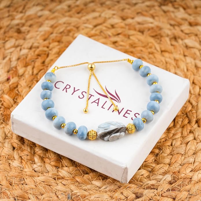 AAA Grade Natural Gemstone Beaded Bracelet, 14K Gold Plated with Evil Charm, Wicca & Reiki Healing Crystals, Handmade Bohemian Jewelry, Christmas Gift for Women (7+1inch)