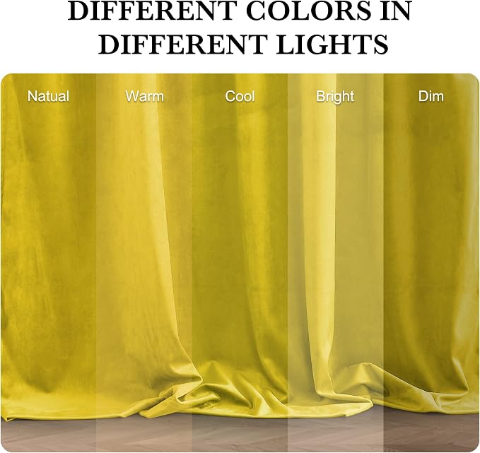 RYB HOME Chartreuse Yellow Velvet Curtains for Bedroom Living Room, Thermal Insulated Privacy UV Heat Blocking Luxurious Soft Rod Pocket Back Tab Drapes for Nursery, 52" W x 96" L, 2 Panels