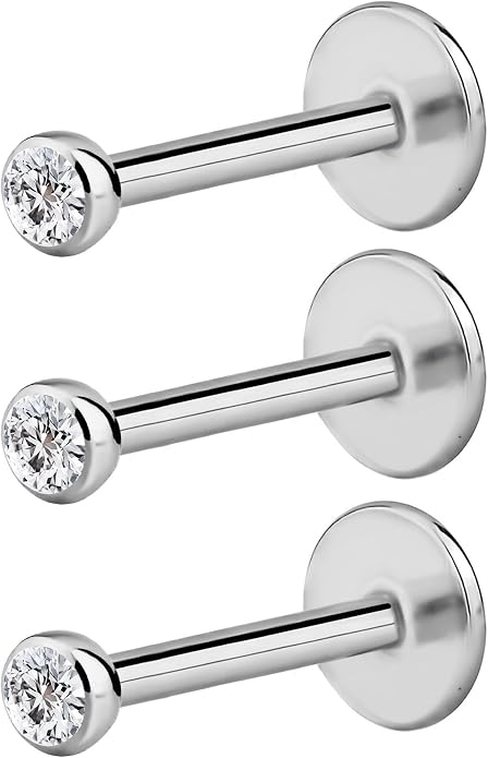 Forbidden Body Jewelry Surgical Steel Earrings Internally Threaded Micro CZ Gem Top Tragus/Helix/Labret Stud with 2mm Top 18G (4mm-10mm)