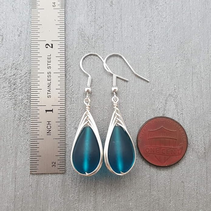 Handmade Sea Glass Earrings, Hawaiian Jewelry, Wire Braided Earrings Teardrop Earrings, Beach Jewelry Sea Glass Jewelry For Women Birthday Gift