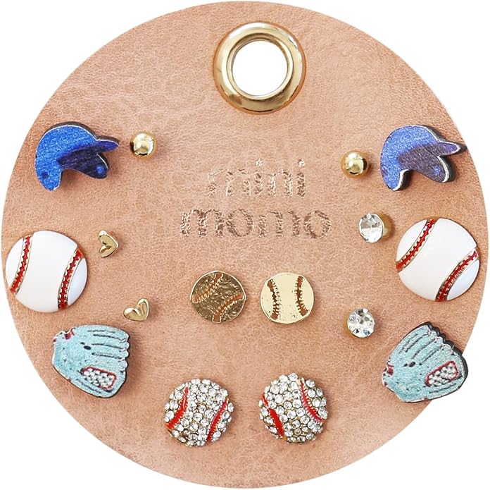 Sports Earring Set for Women Multi Pairs Assorted Multipack - Stud Earrings Jewelry Gift for Sports Mom Football, Baseball, Basketball, Soccer Team