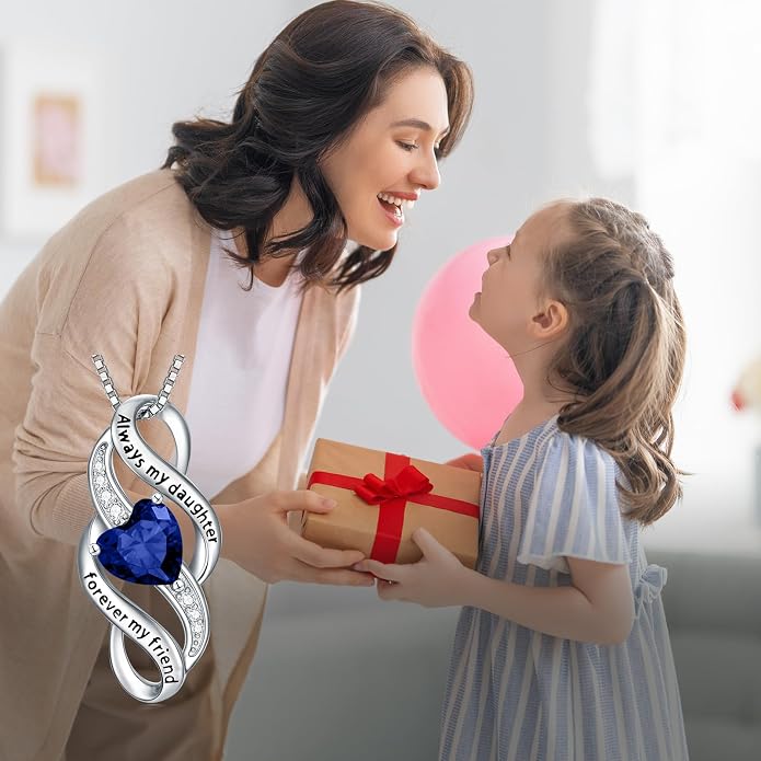 Daughter Necklace 925 Sterling Silver Always My Daughter Forever My Friend Infinity Necklace to Daughter Birthday Gift from Mom with 12 Birthstones