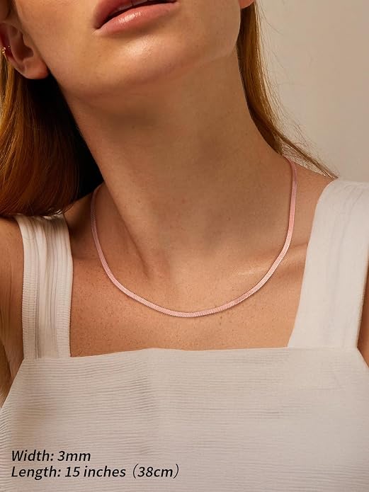 FindChic Black/14K Gold Plated Herringbone Choker Chain Necklace for Women | Waterproof Stainless Steel, Dainty Layering, Flat Snake Chain, Non-Tarnish, Hypoallergenic, Adjustable Extender, Gift Box